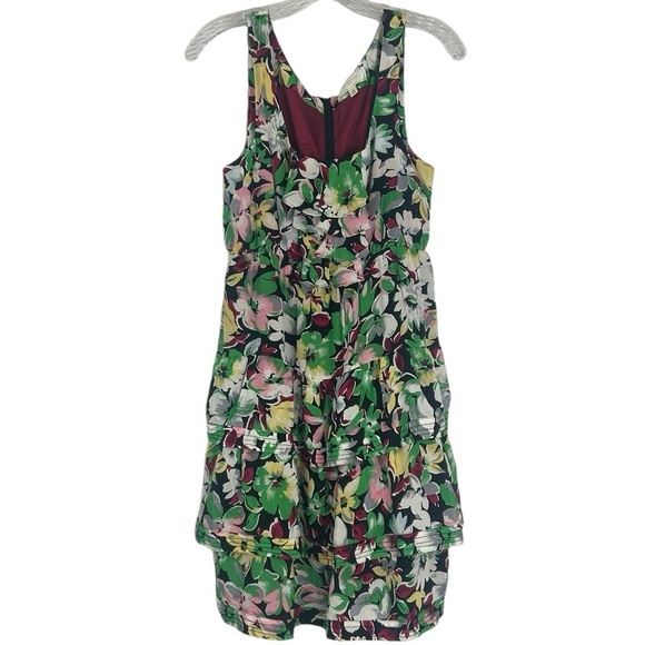 Anthropologie Moulinette Soeurs Floral Tiered Silk Green Purple Mini Dress SZ 8 - Picture 1 of 10